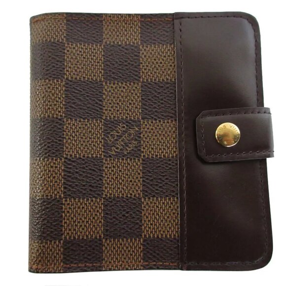 LOUIS VUITTON Damier Ebene Compact Zip Bifold Wallet Brown Damier s - Picture 1 of 10
